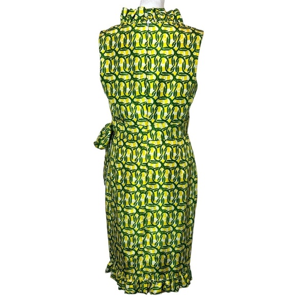 Alex Marie Sleeveless Faux Wrap Green Yellow Dress, 8 Petite - Picture 3 of 9